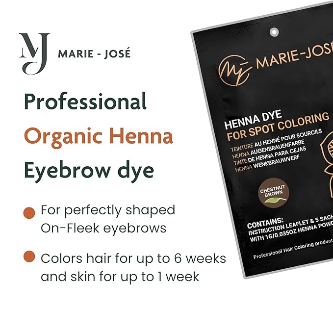 Marie-José Henna Dye - Professional Henna Tint for Spot Coloring - Covers Grey Hair - Root Touch Up - Good for 50 Applications (Chestnut)