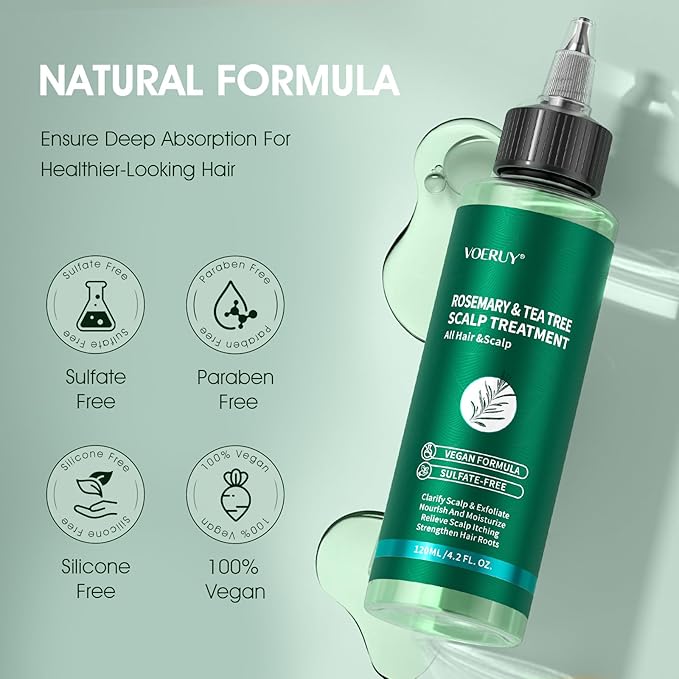 Scalp Treatment, Rosemary Refreshing Scalp Treatment with Tea Tree, Clarifying Build Up & Purifying, Leave-In Scalp Detox for Dry Itchy Scalp,Vegan & Cruelty-Free,120ML