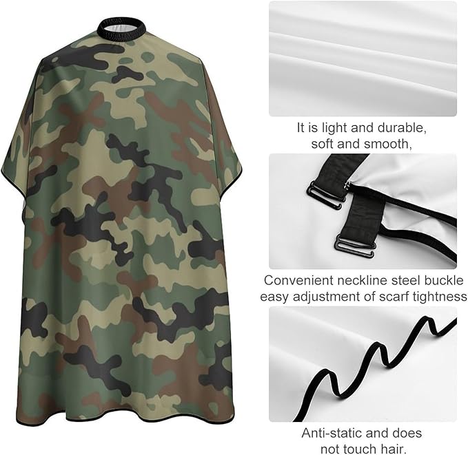 Men Women Cool Camo Military Camouflage Professional Salon Cape, Extra Large Hairdressing Haircut Apron for Hair Dye, Barber Aceessories