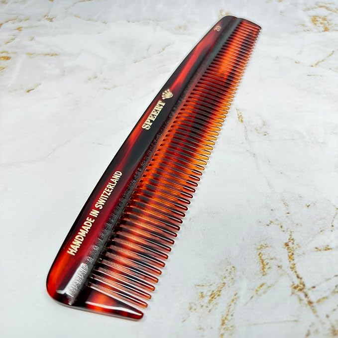 #20 Handmade Wide Tooth Comb Tortoise Havana Acetate Thick Coarse Curly Detangling Parting Grooming Teasing Hair Styling Hairdresser Barber Hairdressing Wet Dry Pocket Travel Women Men Kids