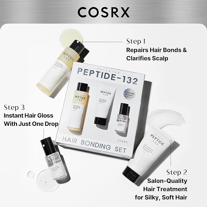 COSRX PEPTIDE 132 Hair Care Set - Bonding Shampoo, Treatment & Oil Serum, Bond Repair Treatment Hair Gift Set for Damaged, Dry Hair, Scalp Treatment for Dandruff, Dry & Itchy Scalp, Stocking Stuffers