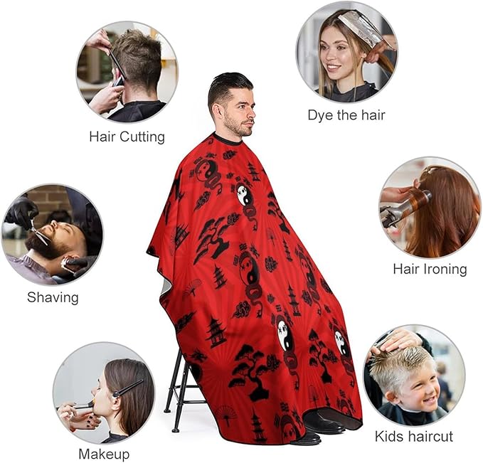 Salon Cape Yin Yang Dragon Red Hair Dress Apron Cloak, Adjustable Dyeing Salon Apron for Styling Hair Cut Hairdresser, Easy Clean