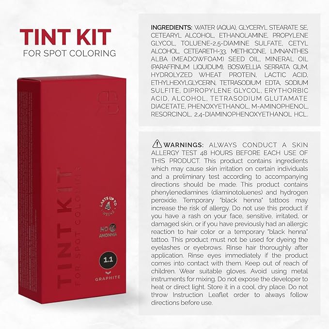 RB RENATA BEAUTY Tint Kit – Cream Hair Dye Kit with Developer and Application Brush for Spot Coloring - Covers Gray Hairs, Smudge-Proof, Long-Lasting Up to 4 Weeks, 20 Applications [Graphite]