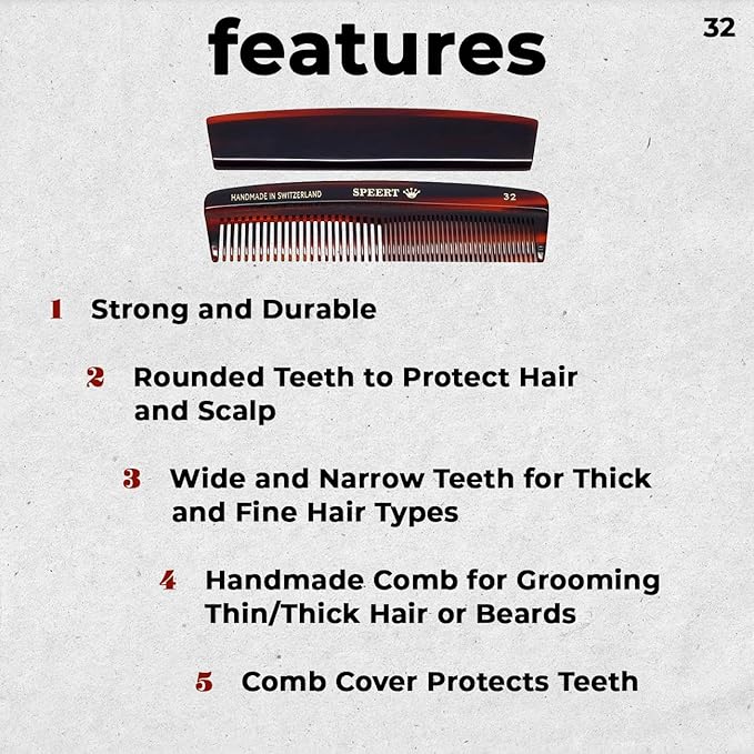#32 Handmade Wide Narrow Tooth Comb Tortoise Havana Acetate Thick Coarse Curly Thin Fine Straight Hair Detangling Parting Grooming Teasing Hair Styling Hairdresser Barber Hairdressing Wet Dry