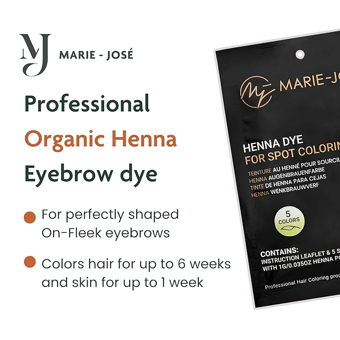 Marie-José Henna Dye - Professional Henna Tint for Spot Coloring - Covers Grey Hair - Root Touch Up - Good for 50 Applications (5 Colors Set)