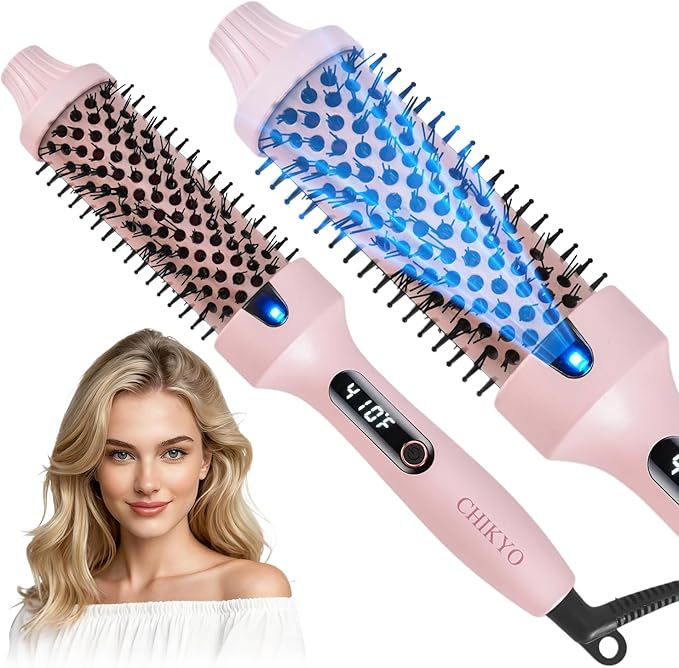 CHIKYO 38mm Thermal Brush, 1.5 Inch Heated Round Brush, Negative Ion Curly Hair Brush, Curling Iron with Dual Voltage & Dual PTC & 6 Heat Settings, Pink