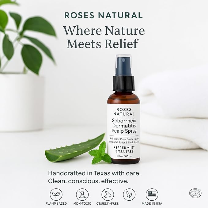 Seborrheic Dermatitis Scalp Spray, Plant-Based Relief with DMSO, Sulfur, Black Seed Oil, Peppermint & Tea Tree, Anti-Itch, 2 fl oz