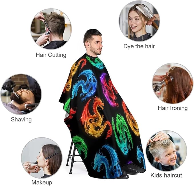 Hairdresser Cape Cool Fire Rainbow Dragon Hair Cutting Gown, Large Long Haircut Apron for Hair Cutting Styling, Haircut Tools
