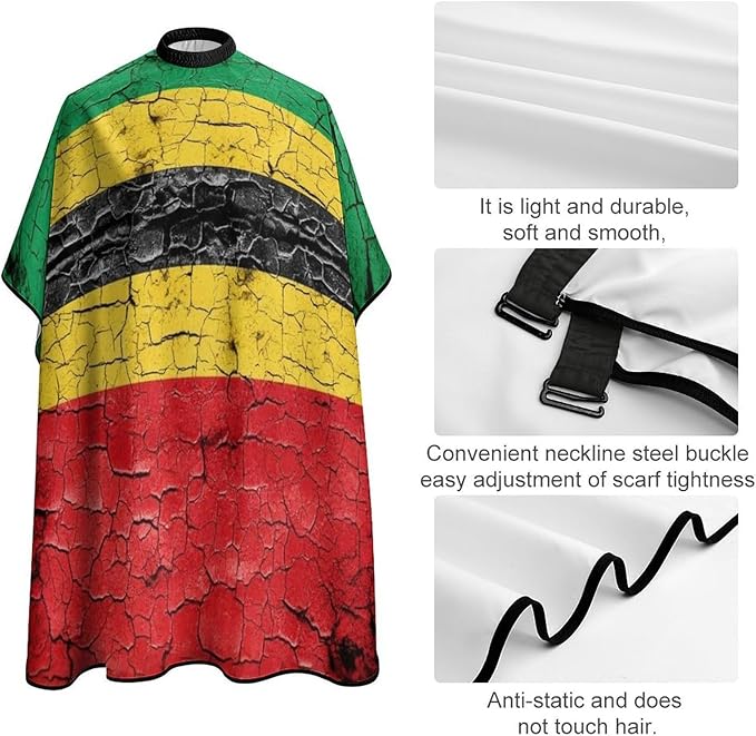 Cut Hair Cape Red Yellow Green Rasta Flag Stripes Haircut Gown, Extra Large Haircut Hairdressing Cloth Apron for Barber Salon, Profession Barbershop Supplies