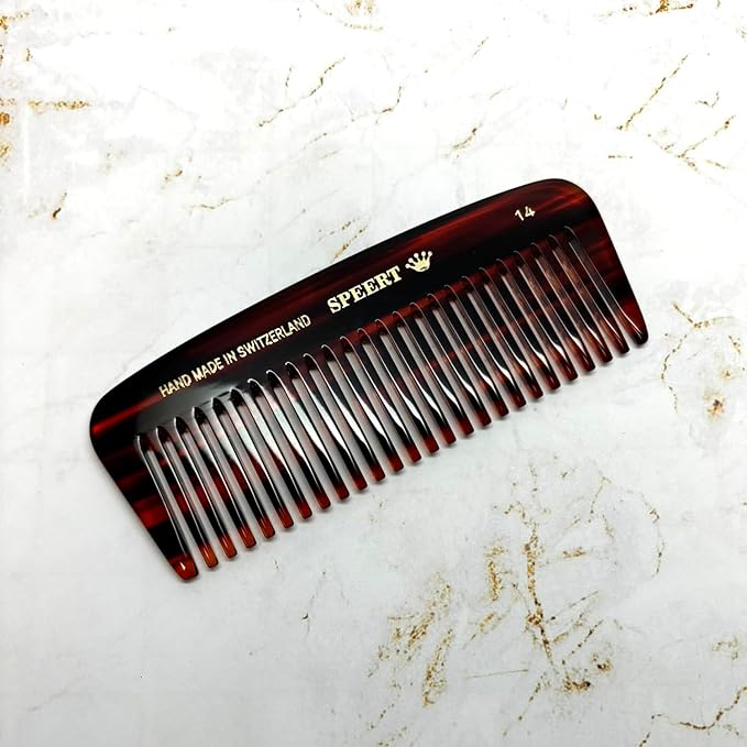 #14 Handmade Wide Tooth Comb Tortoise Havana Acetate Thick Coarse Curly Detangling Parting Grooming Teasing Hair Styling Hairdresser Barber Hairdressing Wet Dry Pocket Travel Women Men Kids