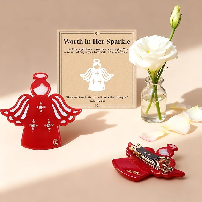 "Guardian Angel" Inspirational Gifts for Women Girls Premium Acetate French Hair Barrette Clip, Unique Cute Birthday Gifts, Christmas Wishing Well Anxiety Relief Christian Gifts With Gift Box