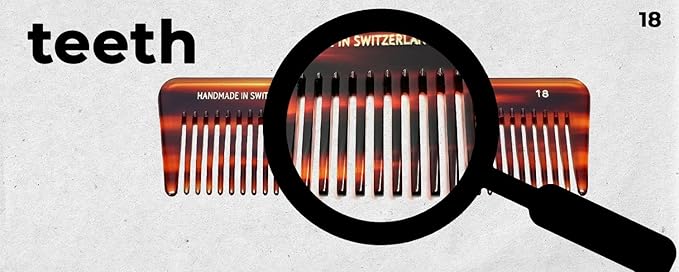 #18 Handmade Wide Tooth Comb Tortoise Havana Acetate Thick Coarse Curly Detangling Parting Grooming Teasing Hair Styling Hairdresser Barber Hairdressing Wet Dry Pocket Travel Women Men Kids