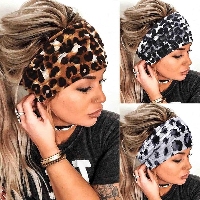 Boho Headbands Wide Knot Hair Band Elastic Turban Head Band Stretch Twist Head Wraps Fashion Hair Accessories for Women 3 Pcs (Set B)