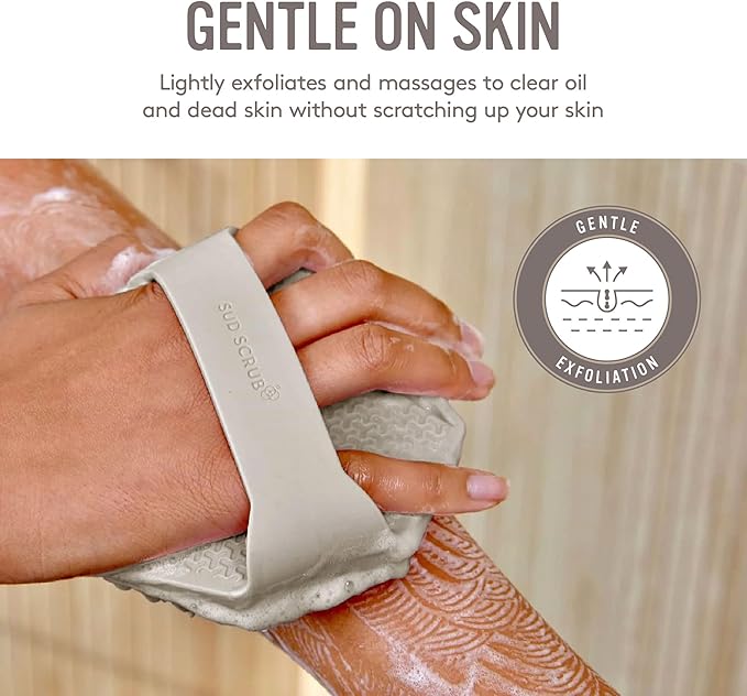 Sud Scrub® Antimicrobial Silicone Body Scrubber, Exfoliating Body Scrubber for Sensitive Skin, Eco Friendly Shower Scrubber for Body, Silicone Body Brush for Showering, Clay