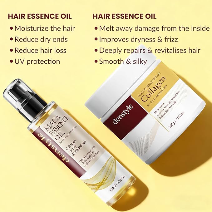 Collagen Hair Mask & Argan Oil for Damaged Hair-Hair Damage Repair Treatment Set -Deep Conditioning for Curly or Straight Thin Fine Hair,Split Ends Hair 3.38 fl.oz+7.06oz