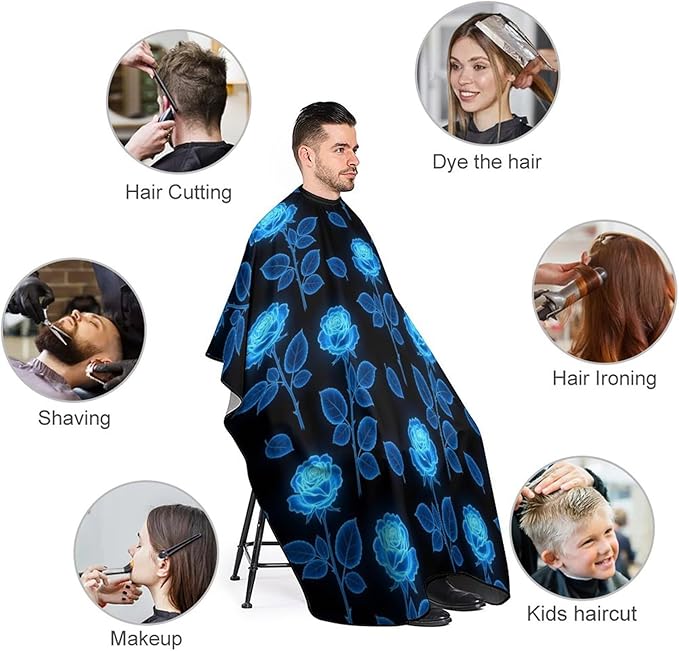 Men Women Burning Blue Rose Hair Styling Cape, Full Coverage Professional Hair Cutting Apron for Hair Dye, Easy Clean