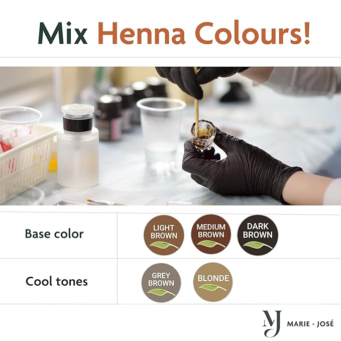 Marie-José Henna Dye - Professional Henna Tint for Spot Coloring - Covers Grey Hair - Root Touch Up - Good for 50 Applications (5 Colors Set)