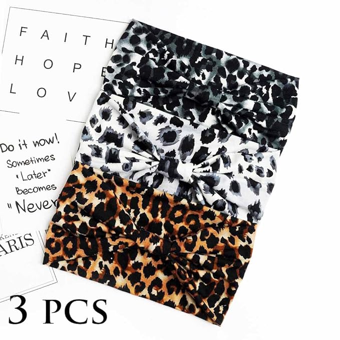 Boho Headbands Wide Knot Hair Band Elastic Turban Head Band Stretch Twist Head Wraps Fashion Hair Accessories for Women 3 Pcs (Set B)