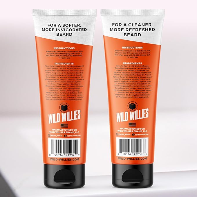Wild Willies Beard Grooming Kit - Beard Straightener for Men, PROGRO - Fortified with Biotin & Caffeine for Hair Growth, Wash, Hydration - Ionic 2-in-1 Heated Comb Brush, Made in USA