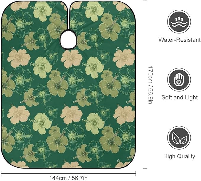 Men Women Hawaiian Floral Olive Green Camo Hair Cutting Cape, Large Long Haircut Hairdressing Cloth Apron for Styling Hair Cut Hairdresser, Barber Aceessories