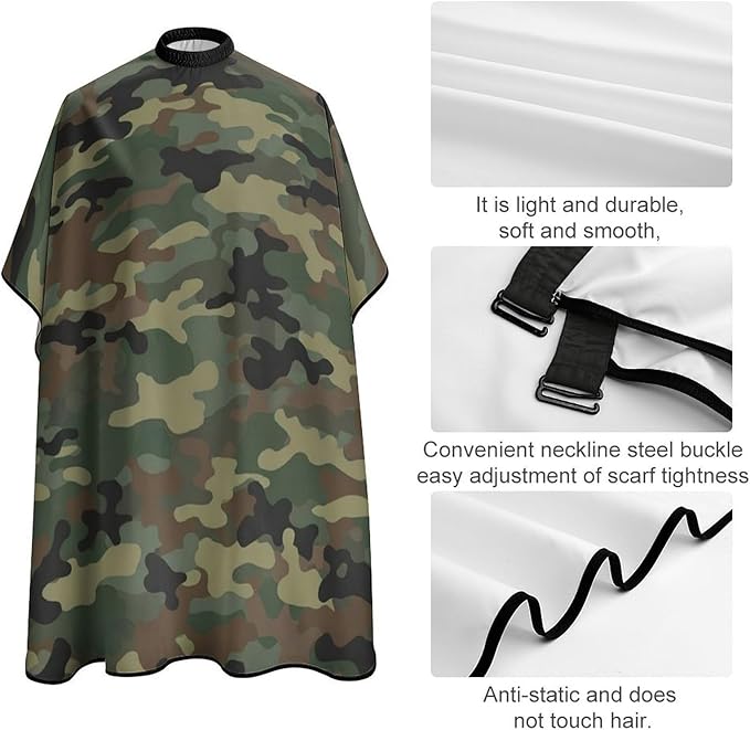 Unisex Cool Camo Camouflage Military Hair Styling Cape, Full Coverage Hairdressing Apron for Barber Salon, Profession Barbershop Supplies