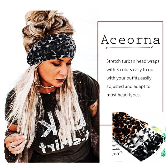 Boho Headbands Wide Knot Hair Band Elastic Turban Head Band Stretch Twist Head Wraps Fashion Hair Accessories for Women 3 Pcs (Set B)