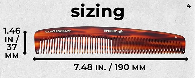 #4 Handmade Wide Narrow Tooth Comb Tortoise Havana Acetate Thick Coarse Curly Thin Fine Straight Hair Detangling Parting Grooming Teasing Styling Hairdresser Barber Hairdressing Wet Dry Pocket