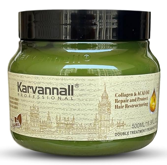 Double Treatment Collagen Hair Mask with Acai Oil, Damage Repair Hair Treatment Cream for Dry, Damaged & Color-Treated Hair, Sulfate & Paraben-Free, Suitable For All Hair Types, 16.9 fl oz / 500 ml