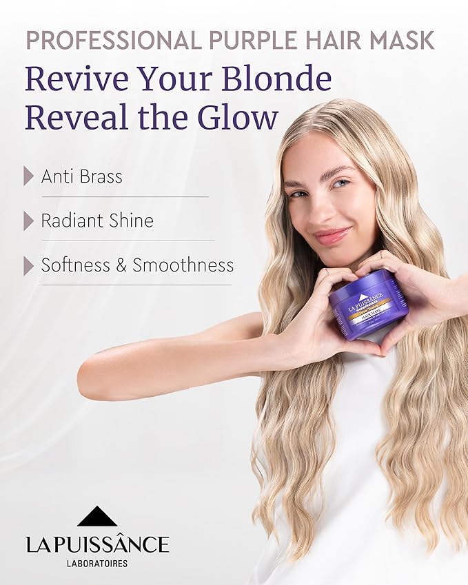 LA PUISSANCE Purple Hair Mask for Blonde Hair, Gray or White Hair - Toner for Blonde Hair Neutralizes Yellow & Brassy Tones - Keratin Purple Mask Deep Conditioning - Hair Toner for Highlighted Hair