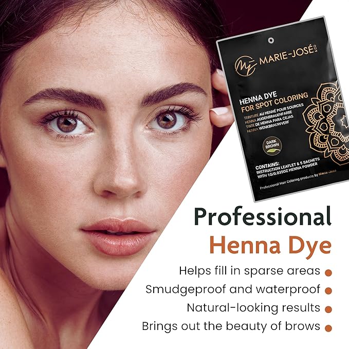 Marie-José & Co Henna Dye Set - Professional Grade Henna Tint for Spot Coloring - Good for 50 Applications (Dark Brown)