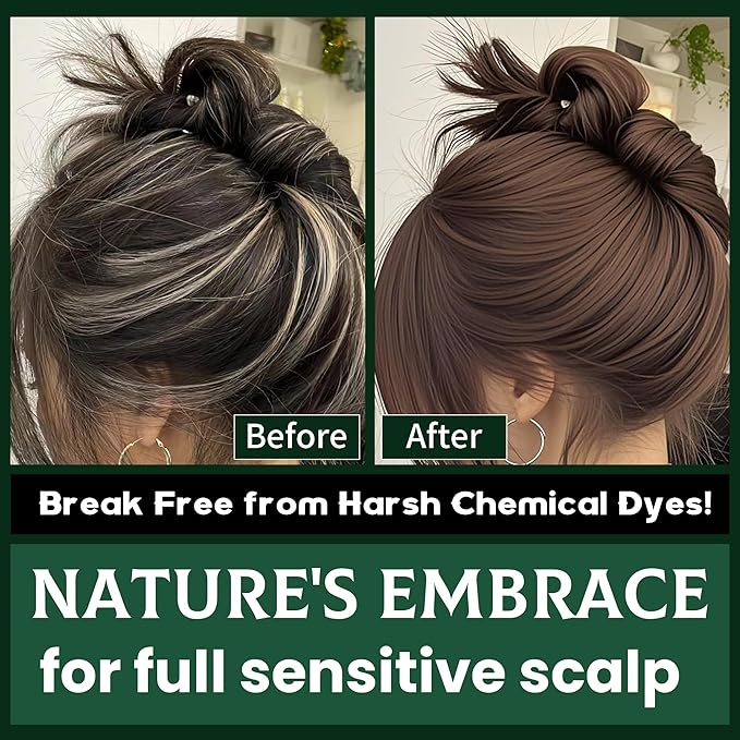 Black Hair Dye Shampoo 6-in-1 Unisex Natural Herbal Formula, Hair Color Shampoo for Women&Man Long-Lasting Color for Grey Coverage Home & Salon (Dark Brown)