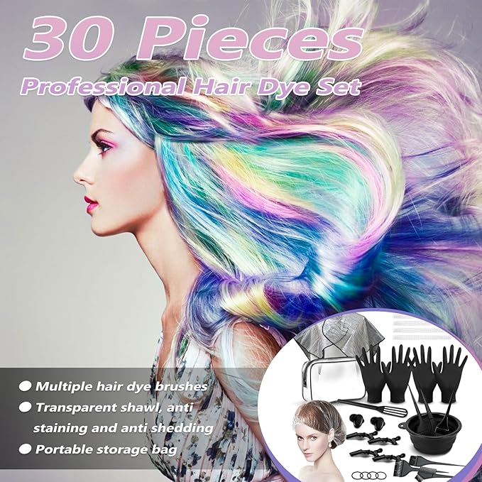 30pcs Hair Dye Coloring Kit, Hair Coloring Kit, Salon Hair Dye Tools, Hair Dye Brush and Bowl Set, Hair Dye Kit, Complete DIY Tools for Home Hair Coloring, Black