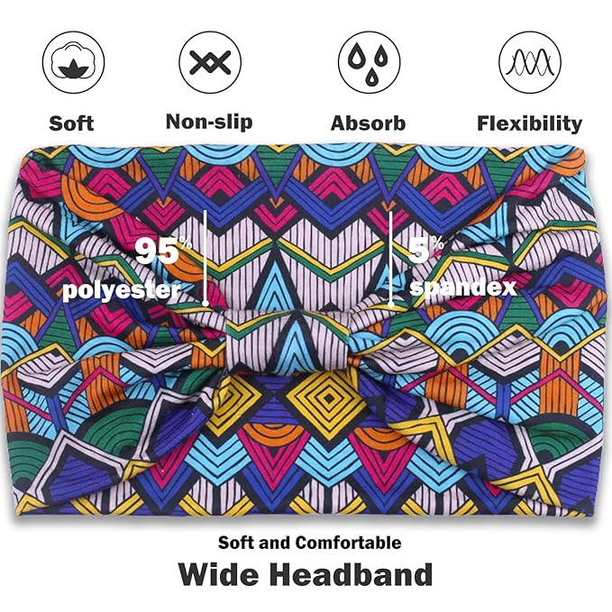 IVARYSS Wide Headbands for Women, Knotted Head Wraps Turbans, Large African Style Head Bands Hair Accessories, 6 Pack (African)