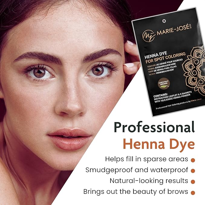 Marie-José Henna Dye - Professional Henna Tint for Spot Coloring - Covers Grey Hair - Root Touch Up - Good for 50 Applications (Chestnut)