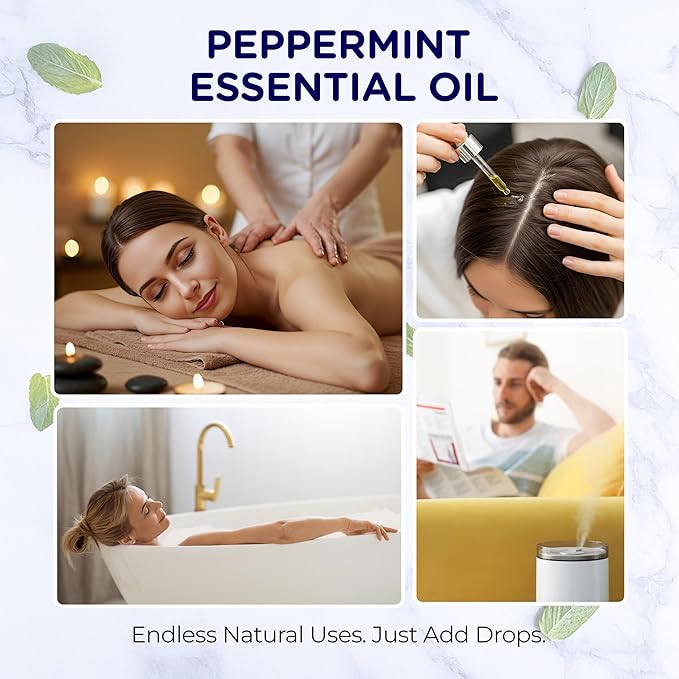 Peppermint Essential Oil – Pure & Natural Mint Oil for Hair & Scalp Oil Blends, Diffuser Recipes, Skin Care, DIY Roll-Ons, Soap & Candle Making, 1 Fl Oz