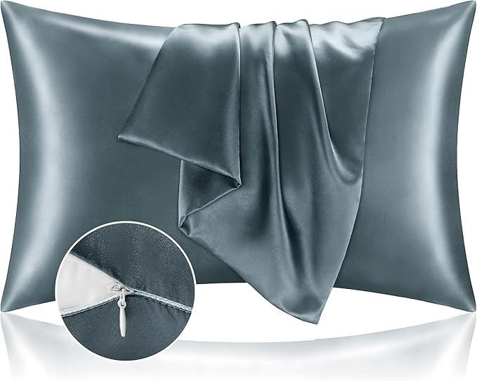 BEDELITE Satin Pillowcase with Zipper, Space Grey King Size Pillow Cases Set of 2, Super Soft and Cooling Similar to Silk Pillow Cases, Gift for Women Men(20x40 Inches)