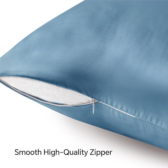BEDELITE Satin Pillowcase with Zipper, Airy Blue Pillow Cases Queen Size Set of 2, Super Soft and Cooling Similar to Silk Pillow Cases, Gift for Women Men(20x30 Inches)