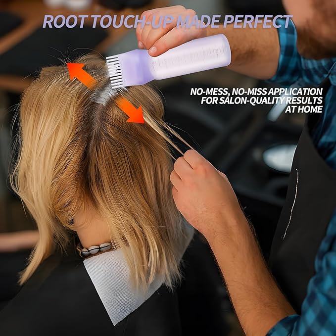 4PCS Root Comb Applicator Bottle 6oz,Hair Oil Applicator with Graduated Scale, Hair Oiling Bottle Brush for Home or Salon Use（4 Colors