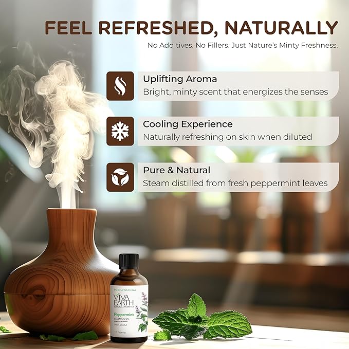 Peppermint Essential Oil – Pure & Natural Mint Oil for Hair & Scalp Oil Blends, Diffuser Recipes, Skin Care, DIY Roll-Ons, Soap & Candle Making, 1 Fl Oz