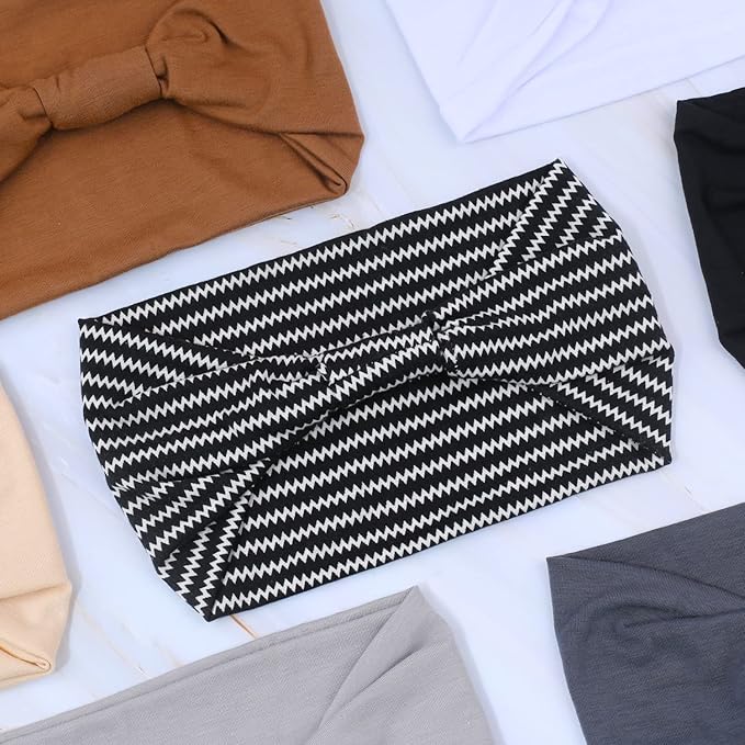 IVARYSS Wide Headbands for Women, Neutral Knotted Head Wraps Turbans, Large African Style Head Bands Hair Accessories, 6 Pack