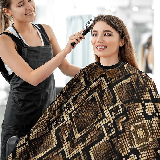 Barber Cape Cool Brown Snake Skin Hairdressing Gown Cover, Adjustable Hairdresser Apron for Hair Dye, Profession Barbershop Supplies