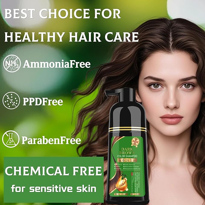 Black Hair Dye Shampoo 6-in-1 Unisex Natural Herbal Formula, Hair Color Shampoo for Women&Man Long-Lasting Color for Grey Coverage Home & Salon (Dark Brown)