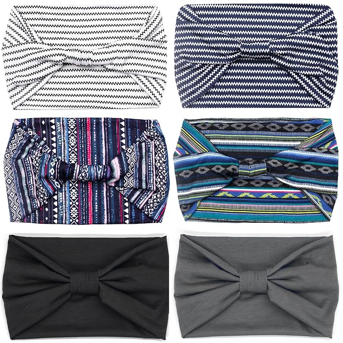 IVARYSS Wide Headbands for Women, Knotted Head Wraps Turbans, Large African Style Head Bands Hair Accessories, 6 Pack (Boho Set2)