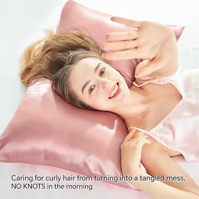 BEDELITE Satin Pillowcase with Zipper, Rose Pink King Size Pillow Cases Set of 2, Super Soft and Cooling Similar to Silk Pillow Cases, Gift for Women Men(20x36 Inches)