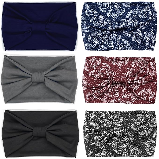 IVARYSS Wide Headbands for Women, Knotted Head Wraps Turbans, Large African Style Head Bands Hair Accessories, 6 Pack (Boho Set1)