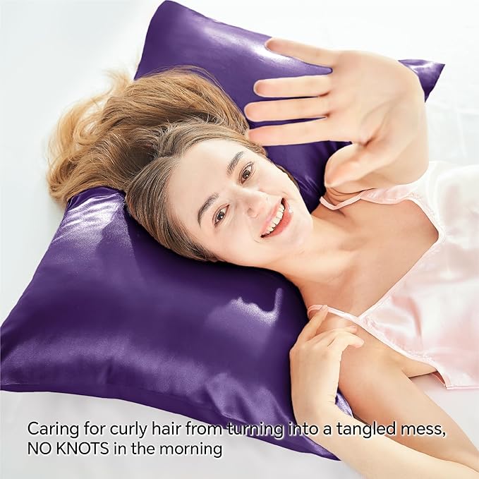 BEDELITE Satin Pillowcase with Zipper, Plum Purple Pillow Cases Queen Size Set of 2, Super Soft and Cooling Similar to Silk Pillow Cases, Gift for Women Men(20x30 Inches)