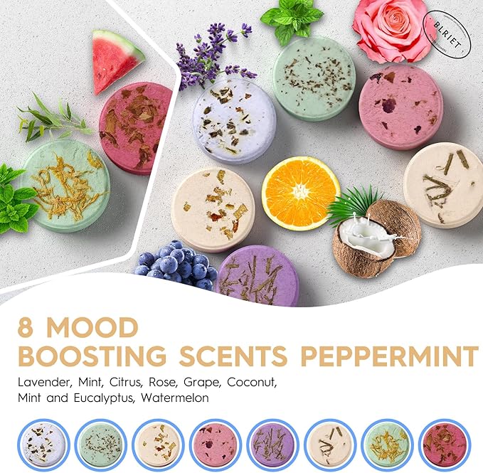 Shower Steamers Aromatherapy - 8 Pack Shower Bombs Fruit Scents with Essential Oils, Birthday Gifts for Girlfriend, Her, Men, Mom, Teens, Self Care Relaxation Home SPA Stress Relief