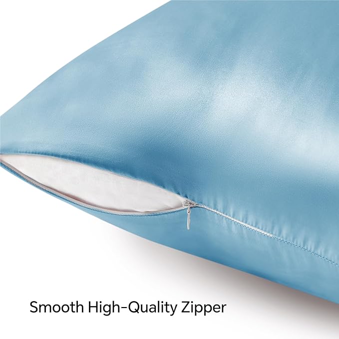 BEDELITE Satin Pillowcase with Zipper, Blue King Size Pillow Cases Set of 2, Super Soft and Cooling Similar to Silk Pillow Cases, Gift for Women Men(20x40 Inches)