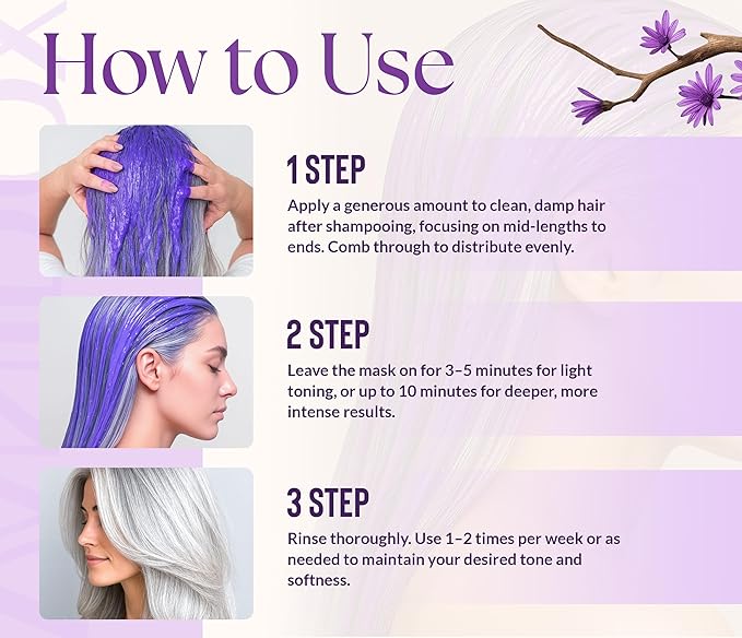 Silver Shine Purple Hair Mask for Gray Hair – Deep Conditioning Toner Treatment to Neutralize Brassiness, Restore Moisture & Brighten Dull Hair – Paraben & Sulfate Free, Made in USA, 8oz