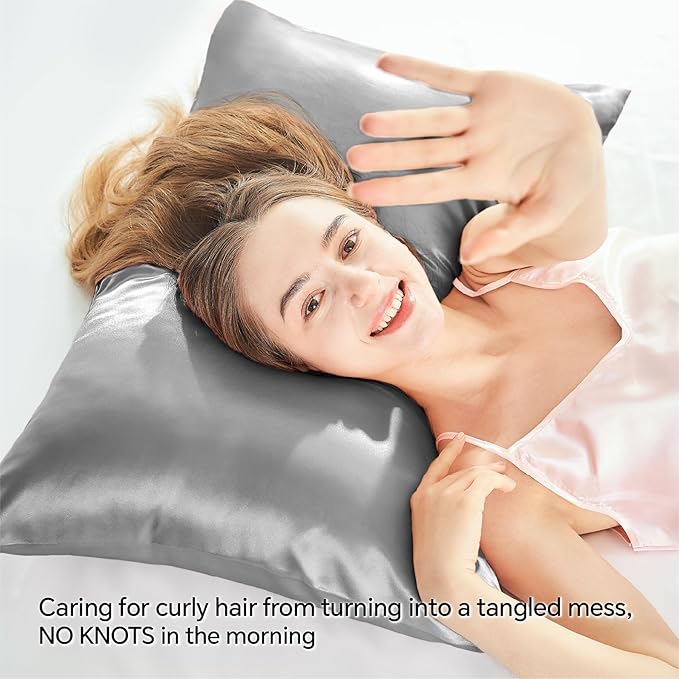 BEDELITE Satin Pillowcase with Zipper 4 Pack, Grey Pillow Cases King Size, Super Soft and Cooling Similar to Silk Pillow Cases, Gift for Women Men(20x40 Inches)